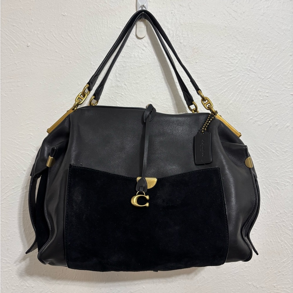 Coach Black Leather and Suede Shoulder Bag